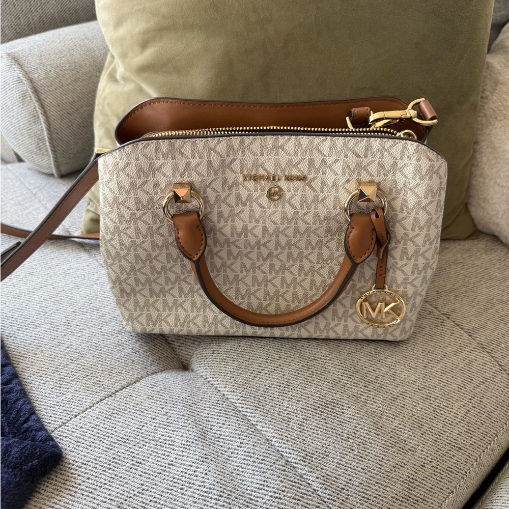 Michael Kors Cream and Brown Satchel